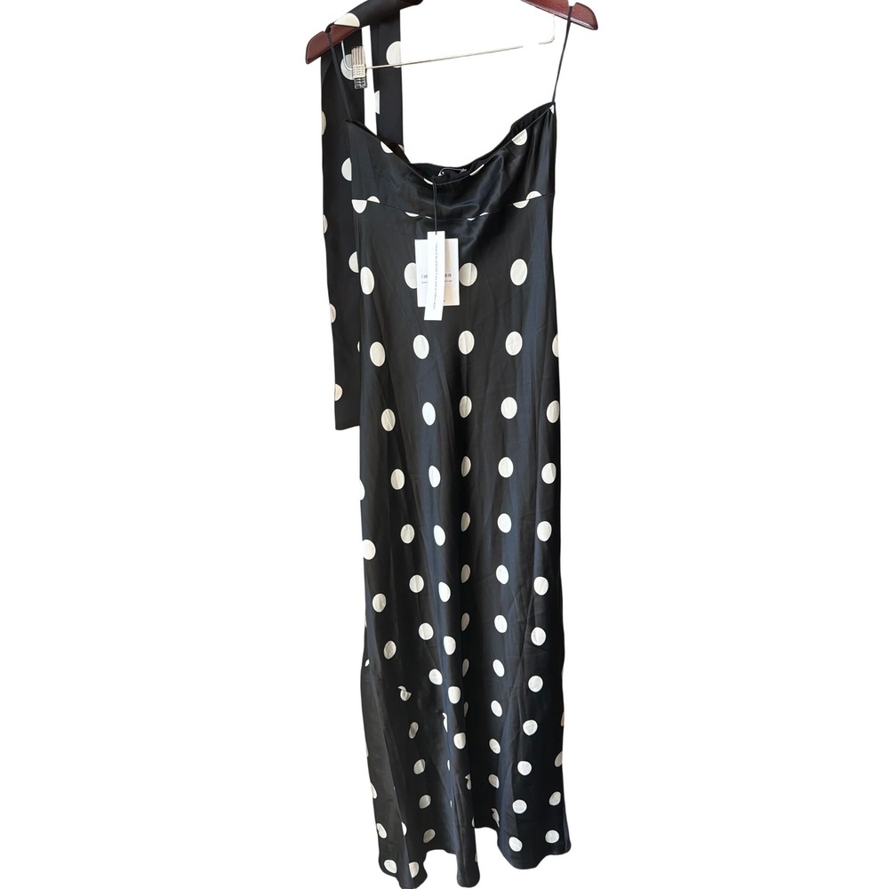 Reformation Oren Silk Dress Black White Polka Dot Scarf Neck Strapless Maxi NEW - Picture 6 of 6